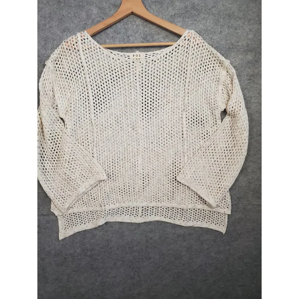 Women's POL Size Medium Cream Open Knit Boho Sweater Beach Coverup - Picture 1 of 7